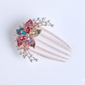 Rainbow Rhinestone Hair Comb, Elegant Multicolor Hair Jewelry